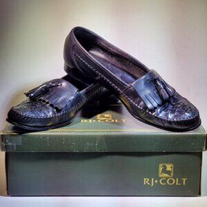 VINTAGE ***RARE*** R J COLT SAN REMO BLACK KILTIE TASSEL SLIP ON LOAFERS 1990'S